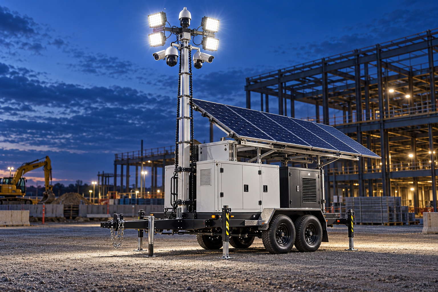 Solar and generator construction surveillance trailer